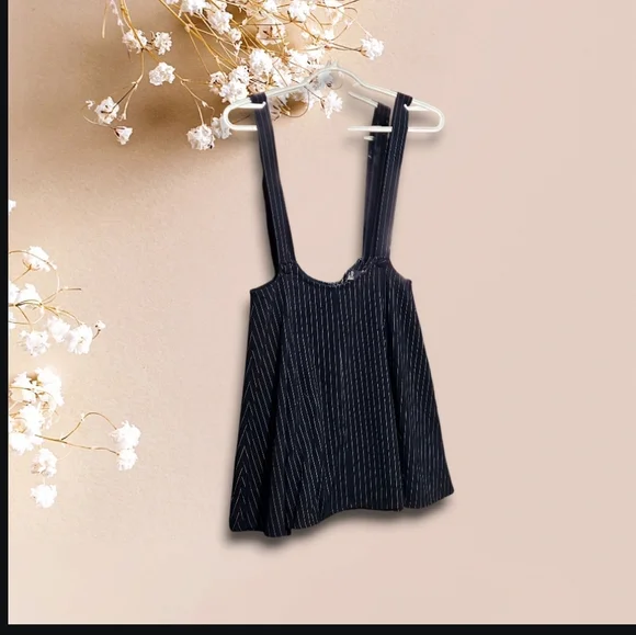 Navy Pinstripe Suspender Skirt Size M - Picture 3 of 8